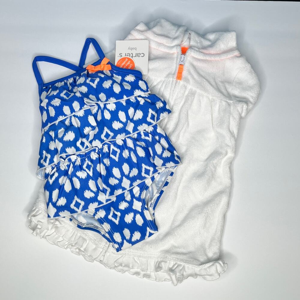 Carter's Blue Swimsuit Coverup One Piece Terry Cloth Hood New 9M
